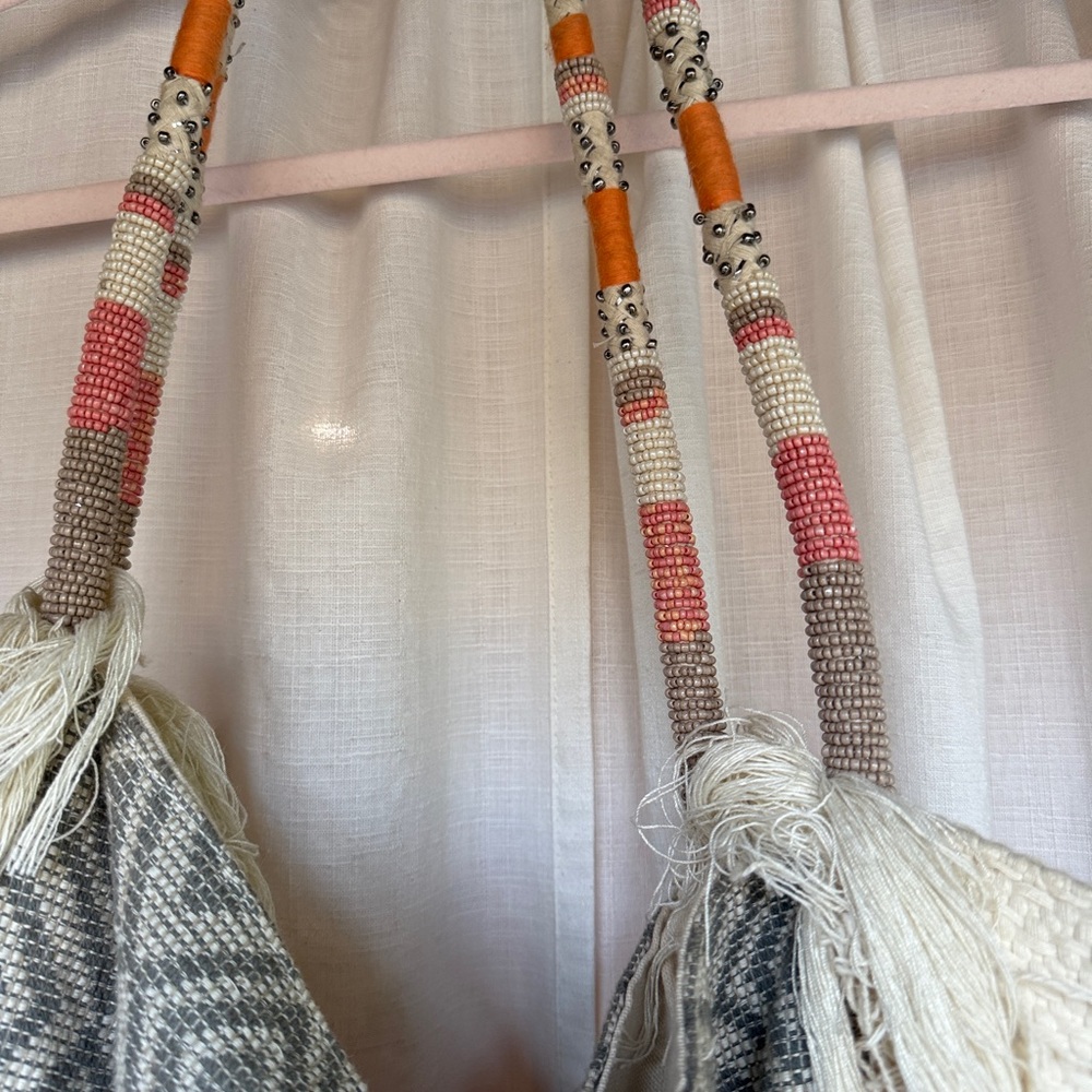 Merona Cream and Gray Fringe Tote Bag - Picture 2 of 6